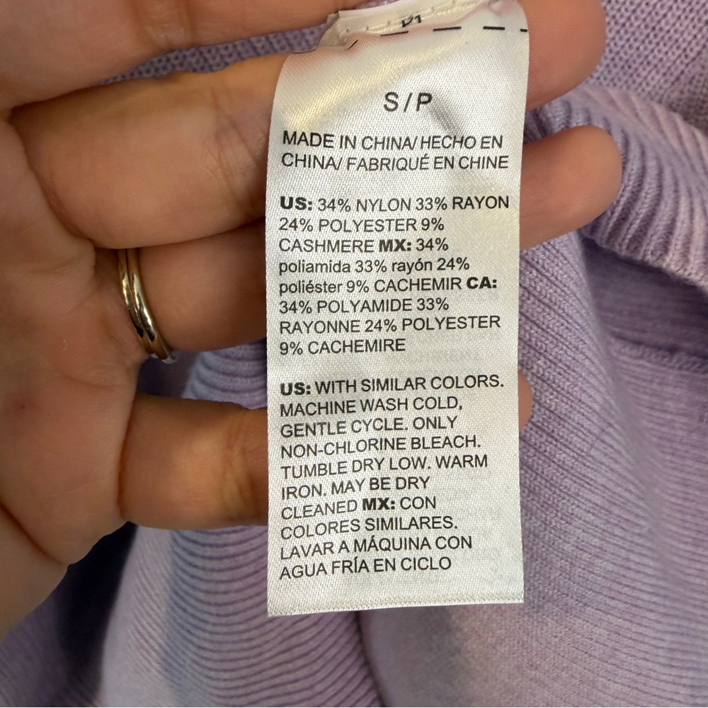 WHBM Cashmere Blend Lilac L/S V-Neck Ribbed Tunic Sweater Size XS NEW $89 Spring - Picture 7 of 7